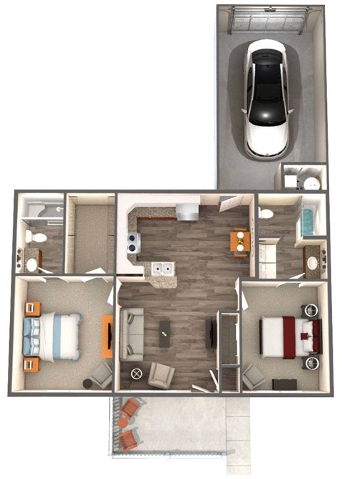 Floor plan for 2 beds, 2 baths, 925 sqft